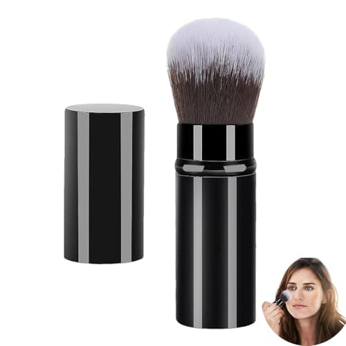 Image of Retractable Makeup Brush, Portable Powder Foundation Brush With Cover, For Blush, Bronzer, Buffing, Loose Powder, Liquid, Cream, Sunscreen (Black)