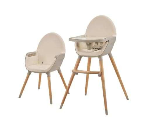 Image of Kinderkraft FINI 2 2-in-1 Highchair, converts to Low Chair, 6m+ to 15kg high/20kg Low, 5-Point Harness, Anti-Slip Barrier, 3-Position Double Tray, Adjustable footrest, Beige