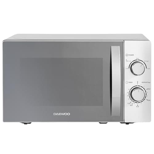 Image of Daewoo Manual Microwave, 800W, 20L Capacity, Silver, 25.8H x 43.9W x 35.7D cm, 5 Power Levels, Kitchen Countertop, Extended 3-Year Warranty