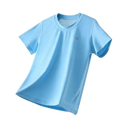 Image of InfiniZer Kids Rash Vest Boys Girls Swim Top UPF 50+ UV Sun Protection Short Sleeve Quick Dry Breathable Rash Guard Shirt for 8-12 Years (UK, Age, 12 Years, Regular, Blue)
