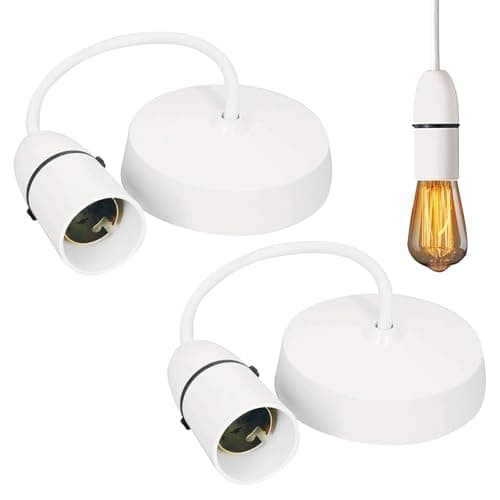 Image of 2PCS Ceiling Pendant Light Fitting, White B22 Lamp Holder 6”(150mm), Ceiling Hanging Lights Fitting, Plastic Light Bulb Holder, Lamps Holder for Kitchen, Living Room, Bedroom, Dinning Room Lightings
