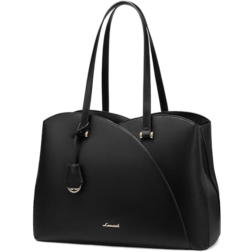 Image of LOVEVOOK Tote Bags for Women, Large Laptop Handbags 15.6 Inch Work Bag Womens with Compartments, PU Leather Ladies Hand Bags for Office School Uni Teacher, Black
