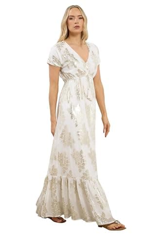 Image of Long Tall Sally - LTS Tall Paisley Metallic Sheer Maxi Dress - Women's Cream