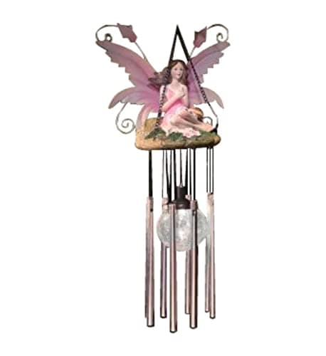 Image of spot on dealz® Wind Chimes Fairy Solar Powered Colour Changing LED Crackle Ball Outdoor Garden Decoration Hanging Windchimes Lighting Ornament Home Decor