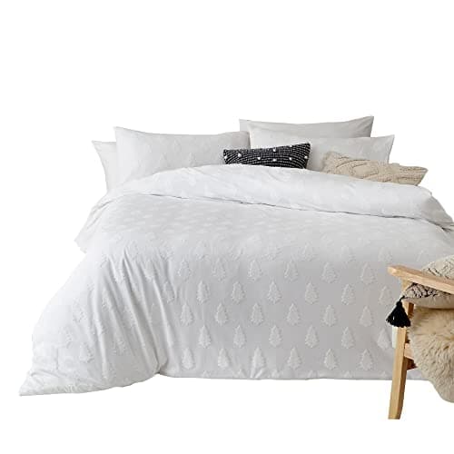 Image of The Linen Yard Tufted Tree King Duvet Cover Set, Cotton, Snow