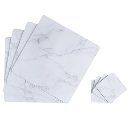 Image of OHS Placemats and Coaster Sets 4, Non-Slip Heat Resistant Square Place Mats for Table Stain Resistant Dinner Mats Wipe Clean Placemats Dining Restaurant, White Marble