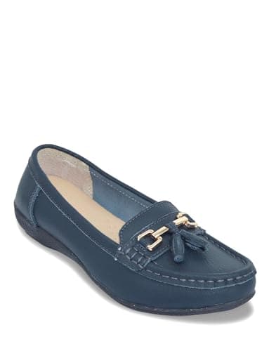Image of Amber Ladies Extra Wide EE Fit Leather Loafer, Cushioned Padded Insole & Breathable Leather Uppers Navy 5