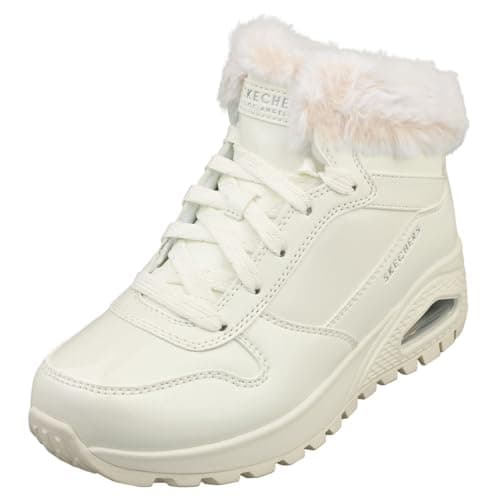 Image of Skechers Women's Uno Rugged Fiesty Winter Sneaker, White Patent Duraleather/Faux Fur, 6 UK