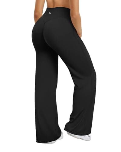 Image of OQQ Women's Yoga Trousers Loose Stretchy High Waist Casual Straight Trousers Wide Leg Pants for Women Black Longer