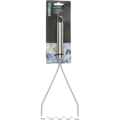 Image of Chef Aid Stainless Steel Masher, Perfect mashing tool for use on Potatoes, Baby food, Vegetables and Fruit, fitted with easy store hanging loop, Dishwasher safe, Silver