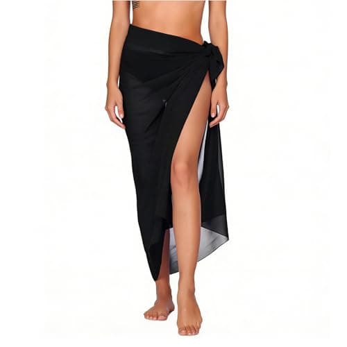 Image of Sarongs for Women,Chiffon Beach Swimsuit Wrap Skirt Bikini Cover Up for Holiday,Pool & Cruise,110cm*145cm Black