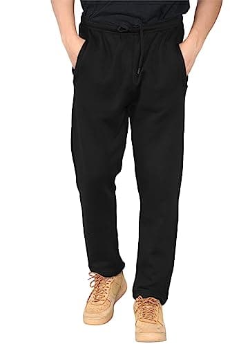 Image of WOOD QUAIL Men Joggers Fleece Tracksuit Bottoms Trousers Jogging Pants Sweatpants Casual Sports Gym S-XL (M, Black (Open Bottom Trouser))