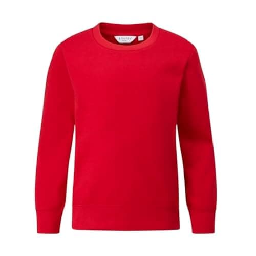 Image of Trutex Basics Kids Bright Red School Sweatshirt – Crew Neck Cotton-Rich Standard Fit School Uniform Jumper for Boys and Girls – Age 4