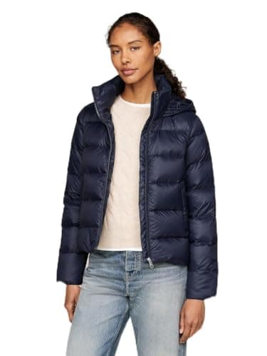 Image of Tommy Hilfiger Women's Down Casual Jacket with Hood, Blue (Desert Sky), XXS
