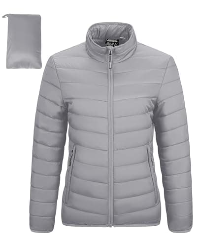 Image of Outdoor Ventures Womens Winter Lightweight Jacket Warm Short Packable Puffer Jacket Transitional Padded Jacket Quilted Jacket for Ladies Lined for Hiking Travel, Foggy Grey XL