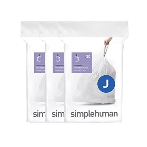 Image of simplehuman CW0259 code J Custom Fit Bin Liner Bulk Pack, White Plastic (3 Pack of 20, Total 60 Liners)