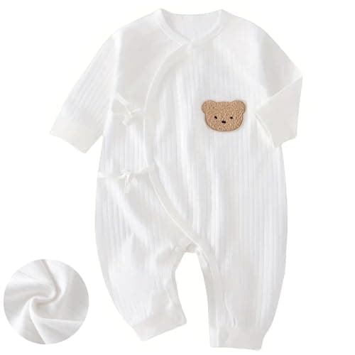 Image of Baby Grow Onesies Unisex Newborn Onesies Clothes, 100% Cotton Soft Baby Boy Girl Bodysuit Clothes, Cute Bear Pattern Breathable Long Sleeve Infant Newborn Babygrow Outfit for Boys and Girls 0-1 Months