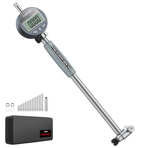 Image of XUNTOP Digital Bore Gauge Set 2-6inch（50-160mm）Diameters Range Dial Indicator 0.0005 Inch(0.01mm) Accuracy with LCD Display Deep Engine Cylinder Measurement Tool for Machining,CNC,Automotive