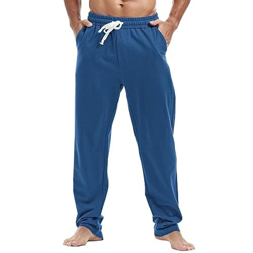 Image of MakingDa Men s Joggers Sweat Pants Cotton Gym Yoga Trousers Drawstrings Elasticated Waist Casual Tracksuit Bottoms Summer Beach,Blue XXL