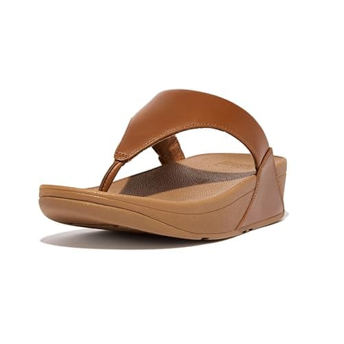 Image of Fitflop Women's Lulu Leather Flip Flops, Toe-Post Sandals, Comfortable with Natural Arch Support - Light Tan - 6 UK