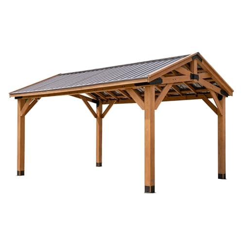 Image of Backyard Discovery Norwood 100% Cedar Wood Gazebo | Heavy Duty Hardtop Outdoor Shelter for Garden and Patio | Galvanised Peak Roof | Waterproof & Weather Resistant | 5m x 3.7m (16ft x 12ft)