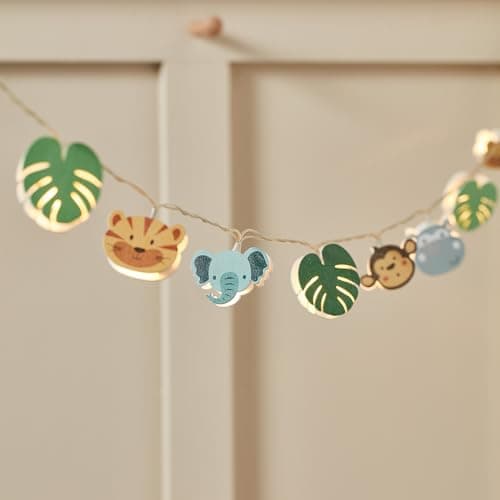 Image of Lights4fun Safari Children's Fairy String Lights Nursery Bedroom 12 Warm White LEDs Battery Operated with Timer & Remote Control Indoor Use