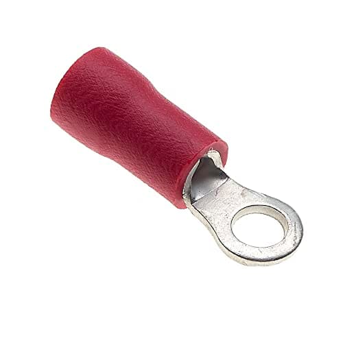 Image of Ring Crimp Terminal - Pack of 100, Red, 3.2mm, 25A, 22-16 AWG - Heat Shrink Ring Connectors, Tinned Copper Connectors, Insulated Ring Wire Terminals