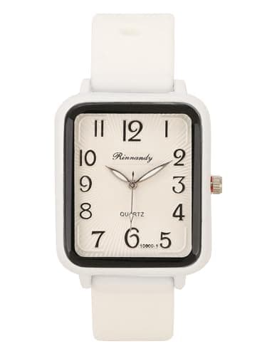 Image of JSDDE Square Arabic Numerals Analog Quartz Watch Silicone Strap Wrist Watch for Men Women White