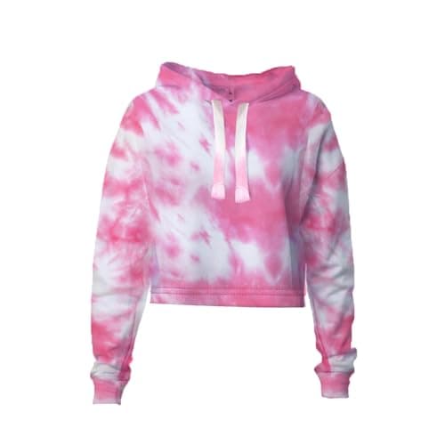 Image of NOROZE Women's Tie-Dye Long-Sleeve Crop-Top Sweatshirt Hoodie Drawstring Pullover Fleece Jumper Tops (14, Pink)