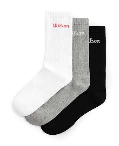 Image of Wilson Crew Logo Socks 3 Pack, Feature a Seamless Toe, Arch Support and Superior Cushioning, Made from Breathable Knit With an Odour Control Finish, Colour: Multi, Size: M