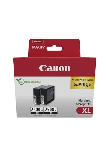 Image of Canon PGI-2500XL High Yield Genuine Black Ink Cartridges, Pack of 2 - Cardboard Pack