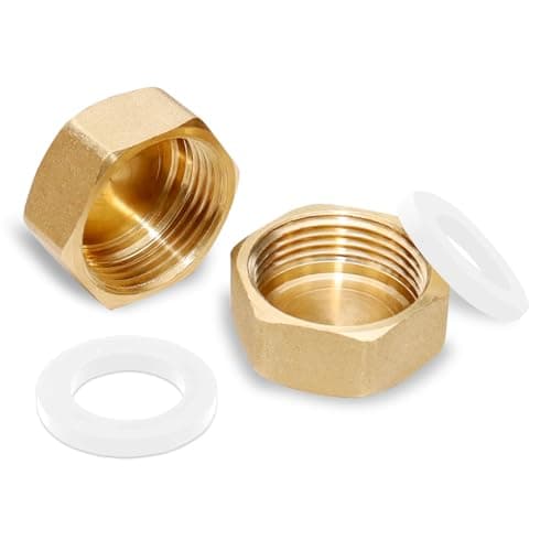 Image of Brass Blanking Cap Radiator Valve caps 3/4" Inch Hex Brass Blanking Nut Caps for Washing Machine Sink Blanking Cap Plumbing Fittings Includes Sealing Washer