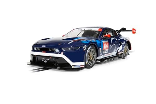 Image of Scalextric C4503 Ford Mustang GT3 - Multimatic Motorsports Cars - World Sport Champ/Endurance for ages + 3 Years, Blue and White