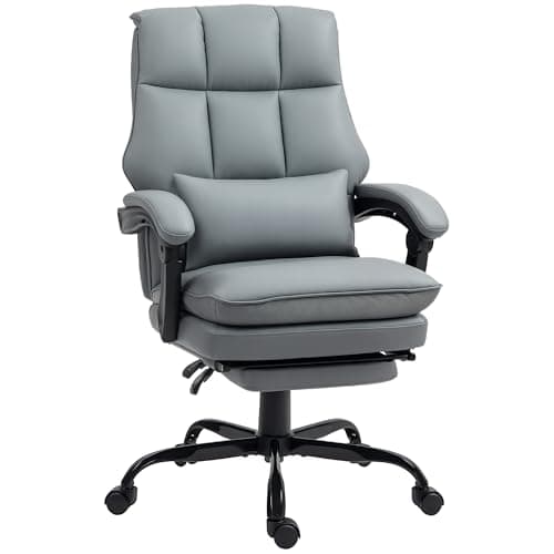 Image of HOMCOM Executive Office Chair with Footrest, PU Leather High Back Desk Chair with Lumbar Support, Swivel Computer Chair with Adjustable Height and Padding Armrests, Grey