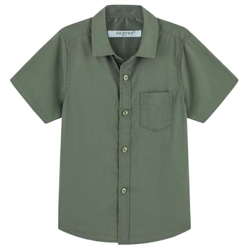 Image of DDILKE Boys’ School Shirt Short Sleeve Uniform Shirts Olive, Regular fit, 7-8 Years