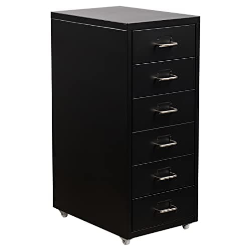 Image of HollyHOME 6-Drawer Mobile File Cabinet, Rolling Filing Organizer, Metal Storage Cabinet with Casters for Home,Office and School, Black