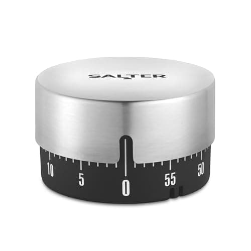 Image of Salter Mechanical Kitchen Timer – 60 Minute Countdown Egg Timer, Twist To Use, Clockwork Mechanism, Easy Read Countdown Markers, Soft Touch Dial, Stainless Steel, For Cooking, Fitness & Studying