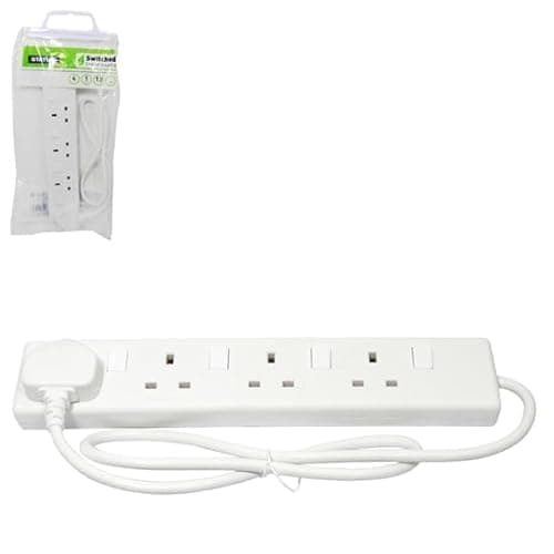 Image of STATUS Multi Plug Extension, 4 Socket Extension Cable, 1m Extension Lead, Individually Switched with Neon Indicator, White, S4WSS1MS12