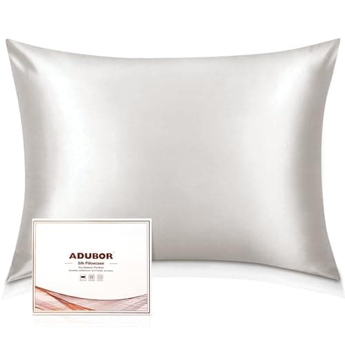 Image of Adubor 100% Mulberry Silk Pillowcase for Hair and Skin with Hidden Zipper, Both Side 22 Momme Silk,900 Thread Count (20x30inch, Queen Size, Ivory White, 1pc)