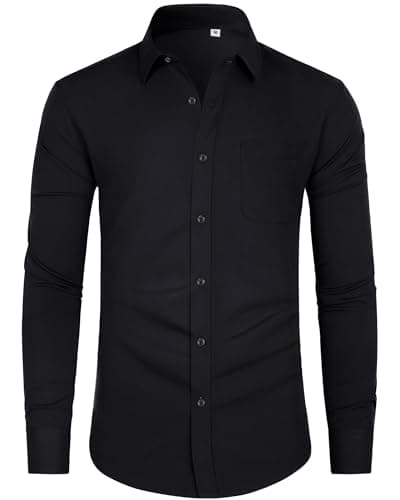 Image of J.VER Black Shirts Men Long Sleeve Smart Casual 4-Way Stretch Formal Dress Business Work Fashion Button Down Shirt for Men Adult L