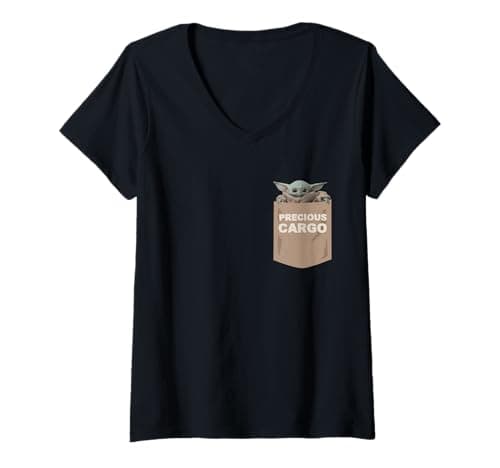 Image of Womens Star Wars The Mandalorian The Child Precious Cargo Pocket V-Neck T-Shirt