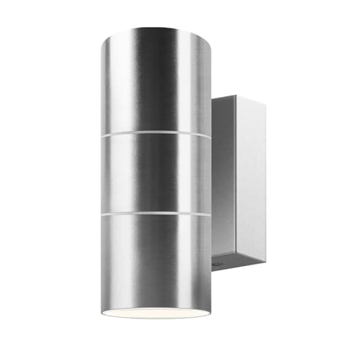 Image of Kerry Outdoor Wall Lights, IP65 Waterproof Up Down Mains Powered Lighting, Outside Sliver Stainless Steel Wall Sconce with Push Connector, Exterior Wall Mount Lamp for Front Door Porch (Bulb Excl.)