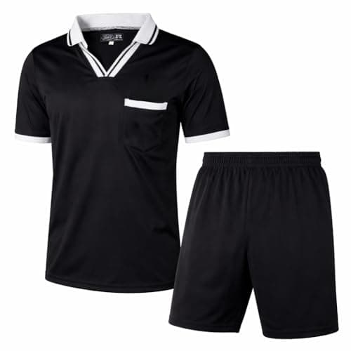 Image of ZOR Football Referee Kit | Shirt & Short Set in Black | Breathable Lightweight Soccer Referee Uniform for Men | Rugby Hockey Referee Set | Professional Match Training Sportswear | XL