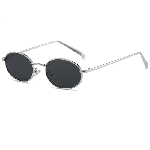 Image of Ggpyyon Retro Oval Sunglasses for Women and Men Classic Vintage 90s Hippie sunglasses Metal Frame Sun Glasses(Silver/Grey)