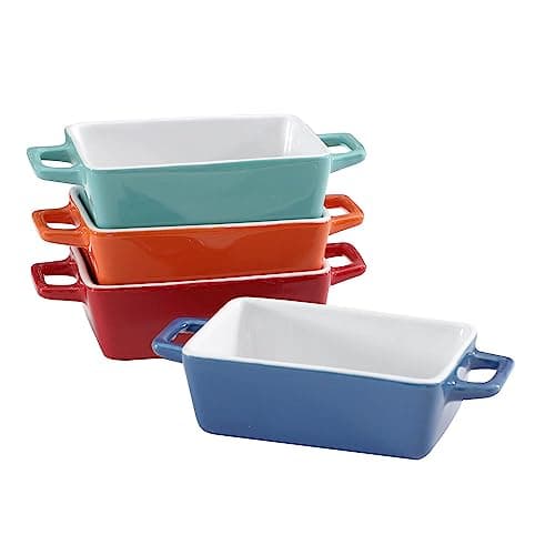 Image of Vencier 4x Set of Mini Stoneware Rectangular Coloured Small Oven to Table Baking Dish - Multi-Purpose Cookware for Lasagne, Pies, Casseroles, Tapas, and Beyond!