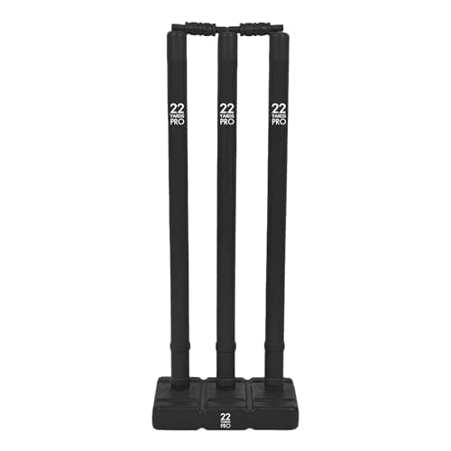 Image of 22YardsPro Cricket Stumps with Base – Durable Plastic Cricket Wickets Set with Bails, High Visibility Training Stumps for Practice, Nets & Matches (Black, Senior (Full Size) - Pack 1)