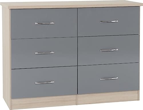 Image of Seconique Nevada 6 Drawer Chest in Grey Gloss/Light Oak Effect Veneer