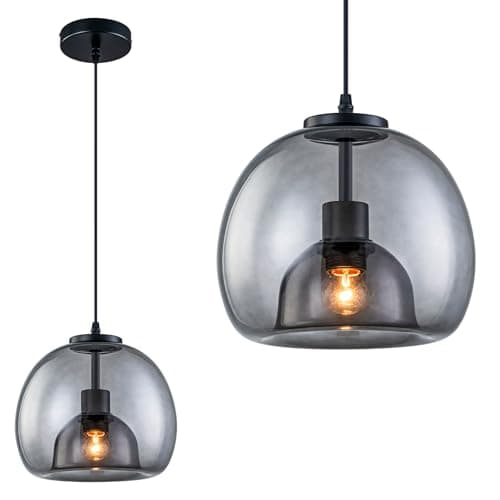 Image of WILON Vintage Pendant Light, Ceiling Lights Living Room with Black Glass Ceiling Light Shade, Kitchen Lights Ceiling, Adjustable Hanging Lights for Kitchen Island Hallway Bedroom Loft