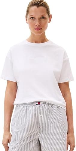 Image of Tommy Hilfiger Women’s Short Sleeve Round Neck Logo T-Shirt, White (White), S