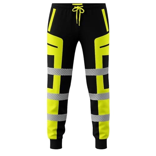 Image of kraftd Men’s Hi Vis Viz Work Trousers Jogging Bottoms Reflective Joggers Sweat Pants Safety High Visibility Combat Trouser Workwear (Black/Yellow, XXL)